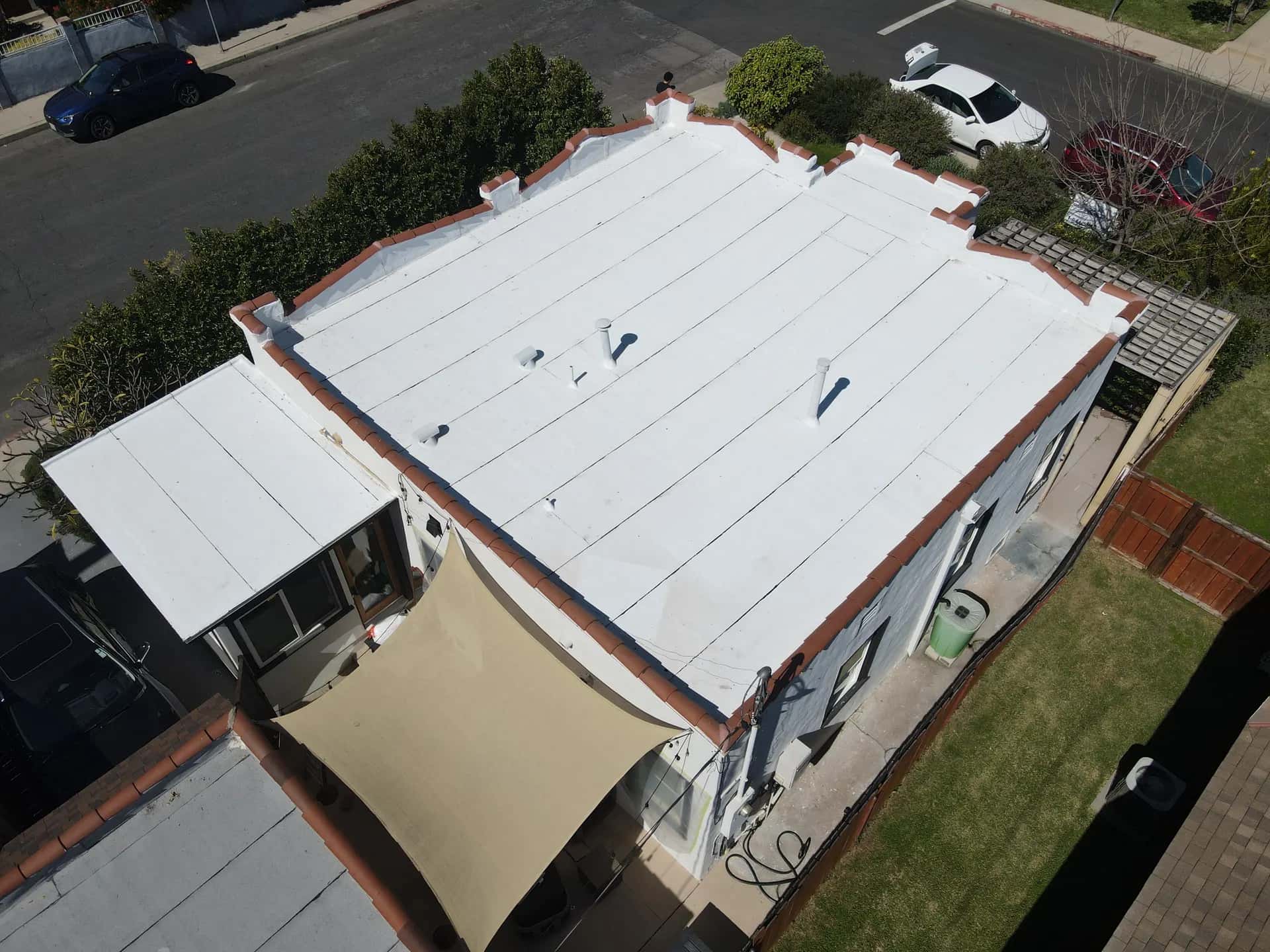 A torch-down flat roof seen from a drone