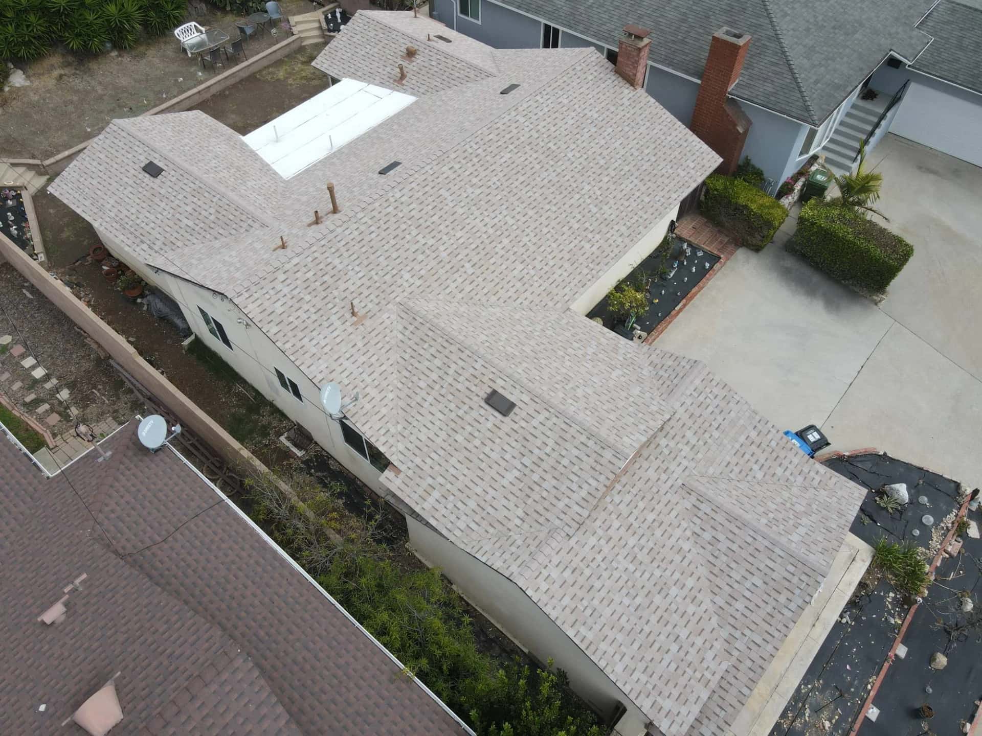 Aerial view of a residential roof
