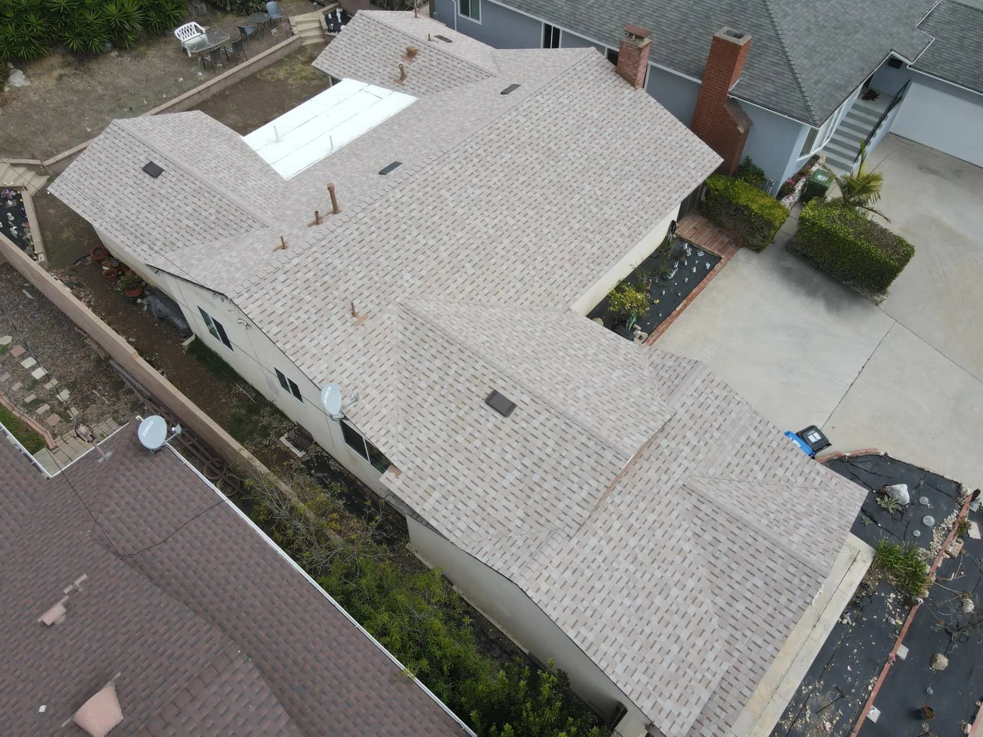 Aerial view of a residential roof