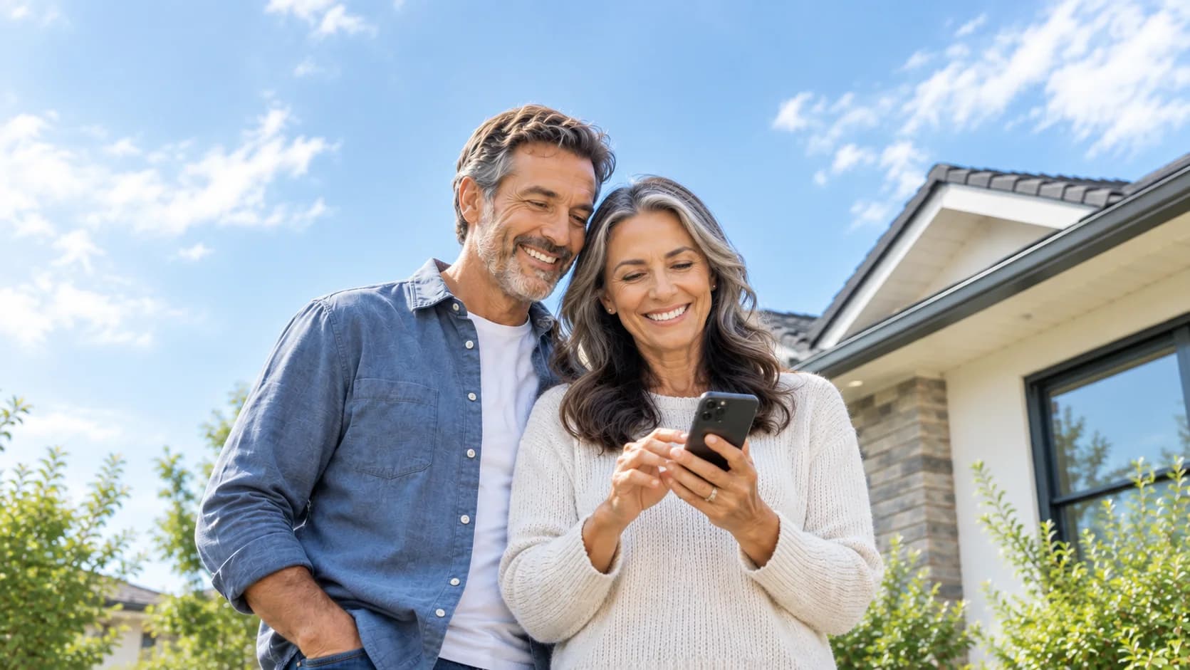 Homeowners sharing feedback outside their home